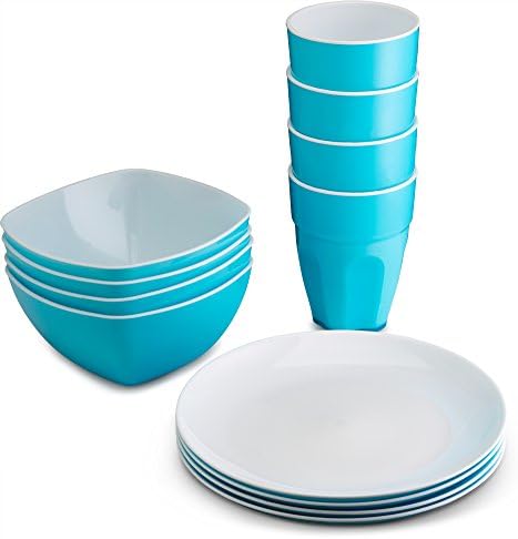 PLASTI HOME Reusable Plastic Dinnerware Set (12pcs) – Ideal For Kids. Fancy Hard Plastic Plates