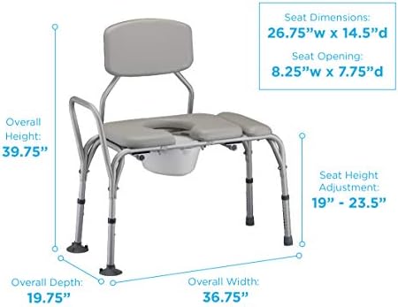 NOVA Padded Transfer Bench with Commode for Bath & Shower - Slide Transfer Chair for Seniors, Handicap & Medical Use, Adjustable Height