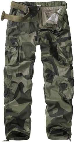 Mens Cargo Pants Camo Work Tactical Rip Stop BDU Casual Army Military Pants | 100% Cotton,Wear Resistant,Breathable,Sweat-absorbent,Men's Wild Cargo Pants with 8 Pockets,Relaxed Loose Fit Hiking Pants