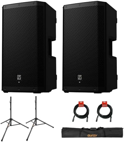 Electro-Voice ZLX-12P-G2 12" 2-Way 1000W Bluetooth-Enabled Powered Loudspeaker (Pair) Bundle with Auray SS-47S-PB Steel Speaker Stands with Carrying