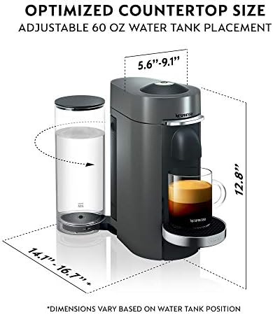 Nespresso Vertuo Plus Coffee & Espresso Maker by De'Longhi, Silver | Titan coffee machine. Brews 4 cup sizes: 5 and 8 oz. coffee