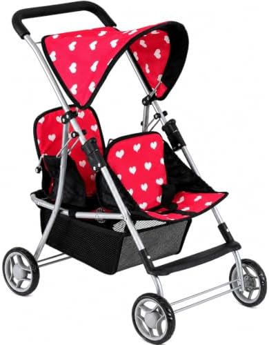 My First Doll Twin Stroller - Cutest Heart Design Doll Twins Stroller - Great Toy Gift for Girls