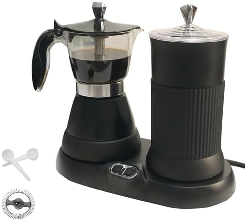 Espresso Maker with Milk Frother Electric Moka Pot 2-in-1 Espress Machine Aluminium One-Touch Operation Milk Froth Fine and Dense White 110V