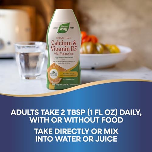 Nature's Way Calcium & Vitamin D3 with Magnesium Liquid, 16 Fl Oz | Fast-Absorbing Liquid Calcium