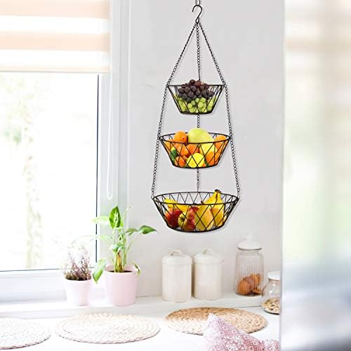 Heavy Duty - 3 Tier Hanging Kitchen Black Fruit Basket