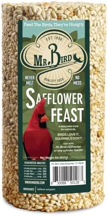 2-Pack Mr. Bird Safflower Feast Wild Bird Seed Cylinder 28oz | Wild Bird Food for Outdoor Birds | Backyard Birdfeeding | Squirrel Resistant
