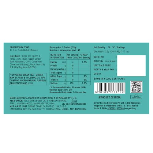 Girnar Detox Green Tea, (36 Teabags)