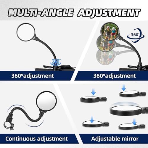 West Biking Bike Mirror Handlebar Mount, Adjustable Rotatable Bicycle Rear View Mirror, Wide Angle Acrylic Convex Safety Mirror for Mountain Road Bike