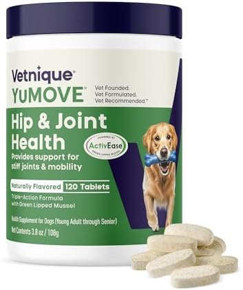 YuMOVE Dog Hip & Joint Supplement, Regular Strength 60 Chewable Tablets | ActivEase Green Lipped Mussel, Glucosamine for Dogs, Hyaluronic Acid & Omega 3 Joint Supplement, NASC Certified