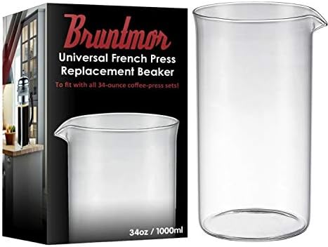 Bruntmor Spare Carafe for French Press, 34 oz French Press replacement Glass, Fire hardened Borosilicate Beaker, 34 ounce