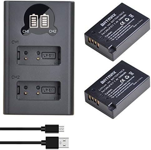 Batmax 2Packs LP-E17 Battery + LED Charger for Canon EOS Rebel SL2 SL3 T6i T6s T7i, EOS M5 M3 M6, M6 mark2