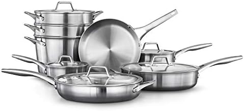Calphalon 3-Ply Stainless Steel Cookware Set 13 Piece Includes Frying Pans, Pots and Pans Set, Induction, Metal Utensil Safe, Oven Safe 500F