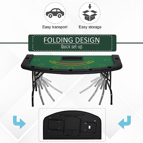 Soozier Poker Table Foldable Blackjack Table for 7 Players 72" Green Felt
