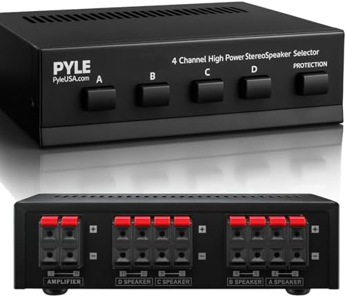 Premium New and Improved 4 Zone Channel Speaker Switch Selector Switch Box Hub Distribution Box for Multi Channel High Powered Stereo Amplifier