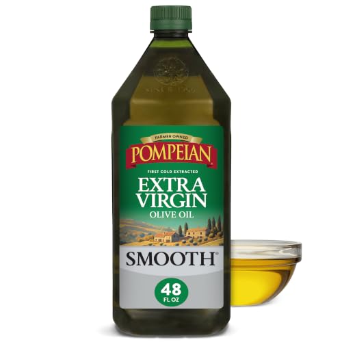Pompeian Smooth Extra Virgin Olive Oil - 32 Fl Oz | First Cold Pressed Olive Oil for Cooking - Smooth Taste for Sauteing, Stir-Frying, and Baking
