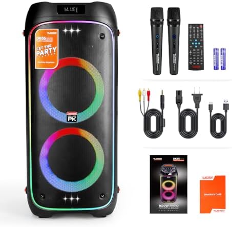 The platiunm DK65 Party Speaker Karaoke Systems for Adults with 2 Wireless Microphone, Bass and Treble Adjustment, with LED Lights, 23K Songs