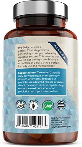 Vitamin Bounty Pro-Daily Probiotic 5 Billion CFU - 13 Strains with Lactobacillus Acidophilus & Bifidobacterium for Digestive Health - Probiotics for