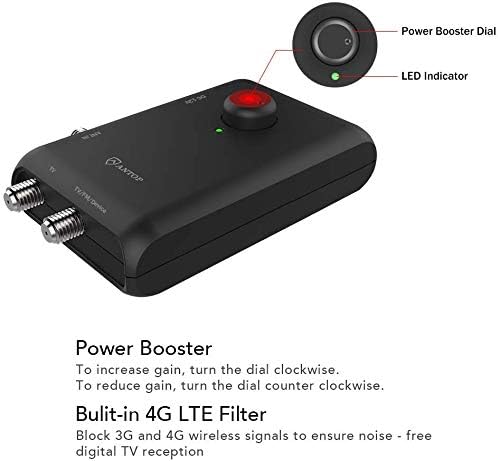 Antop HD Smart Boost Antenna Amplifier, TV Antenna Amplifier Signal Booster, HDTV Booster with Dual Outputs for 2 TVs, HD Digital VHF UHF FM Amplifier