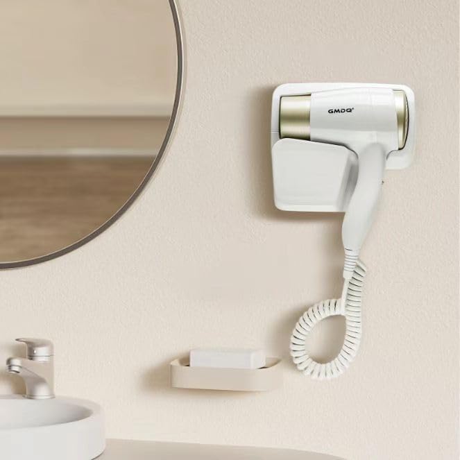 Wall Mounted Hair Dryer for Bathroom - 110V Professional Blow Dryer with Fast Drying Salon Motor, Heavy Duty Wall Mount Hairdryer with Stand Rack