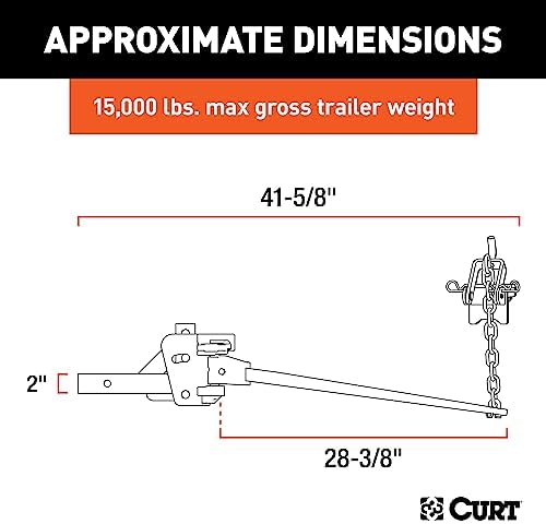 CURT 17333 Short Trunnion Bar Weight Distribution Hitch, Up to 15,000 lbs., 2-Inch Shank