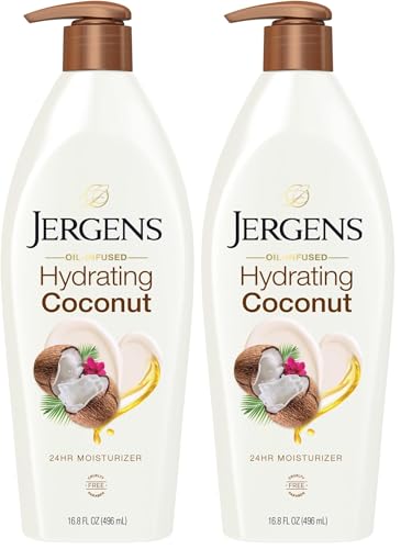 Jergens Hydrating Coconut Body Lotion, Hand and Body Moisturizer, Infused with Coconut Oil, Hydrates Dry Skin Instantly, Dermatologist Tested, 16.8 oz | Coconut Oil, Instantly Hydrates, Dermatologist Tested, Extra Dry Skin Care, Long-Lasting Moisture