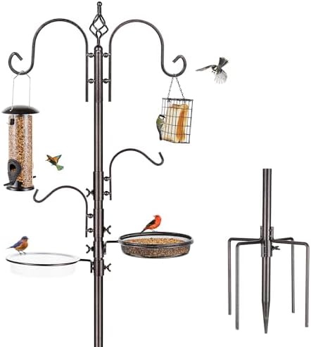 Deluxe Bird Feeding Station Kit with Multi Feeder Hanging Pole, Metal Suet Feeder, Bird Bath