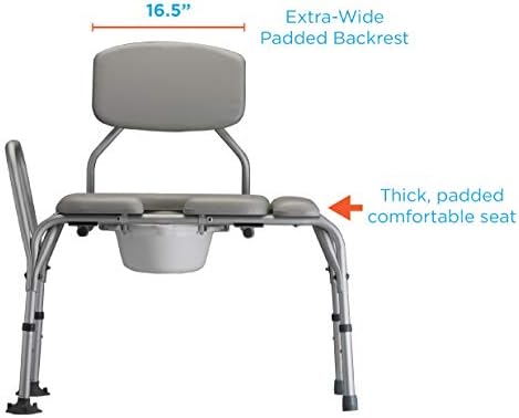 NOVA Padded Transfer Bench with Commode for Bath & Shower - Slide Transfer Chair for Seniors, Handicap & Medical Use, Adjustable Height