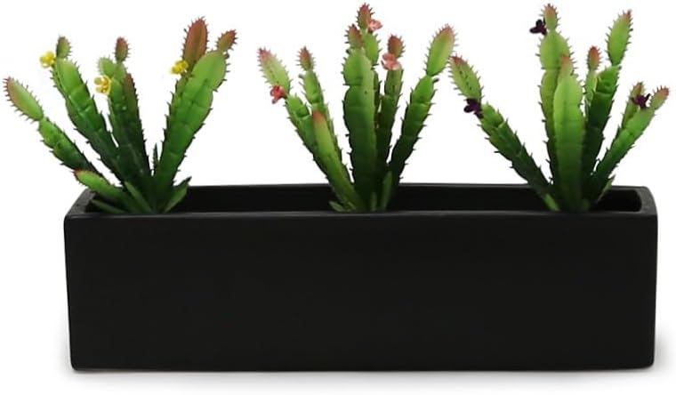 WGVI Long Rectangle Ceramic Planter Vase in White 14" x 4" x 4"H, Rectangular Box Block Terrarium Pot, Flower Arrangement, Tabletop Centerpiece