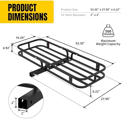 MaxxHaul 70107 53" x 19-1/2" Hitch Cargo Carrier - Trailer Mount Steel With High Side Rails For RV's, Trucks, SUV's, Vans