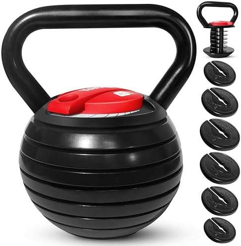 Yes4All Adjustable Kettlebell Set, 20–40 LB Weight Set, Solid Cast Iron Handle with Spacer Disks & Secure Lock