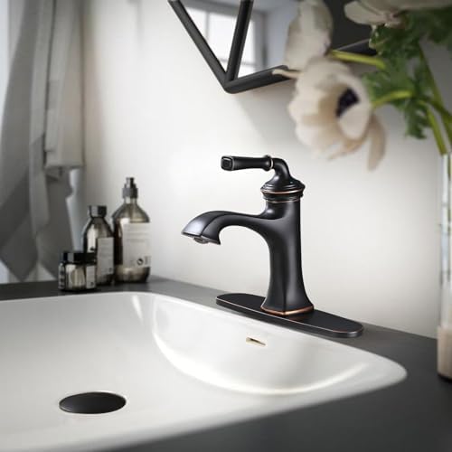 Bathroom Faucet Oil Rubbed Bronze Sink Vanity Faucets Single Handle Brass 8 Inch Lavatory Basin Mixer Taps for Restroom Fit 1 or 3 Hole (with Deck