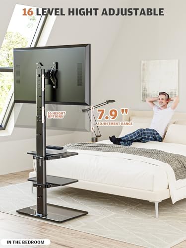 Universal TV Stand Monitor with Mount 100 Degree Swivel Height Adjustable and Tilt Function for 19 to 43 inch LCD, LED OLED TVs,Space Saving Standing Bedroom Living Room Corner,Black
