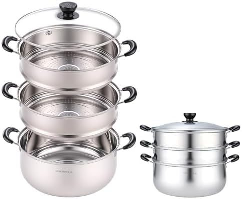 3-Tier 24 Qt Stainless Steel Steamer Pot with Glass Lid – Multi-Layer Stackable Cookware for Tamales