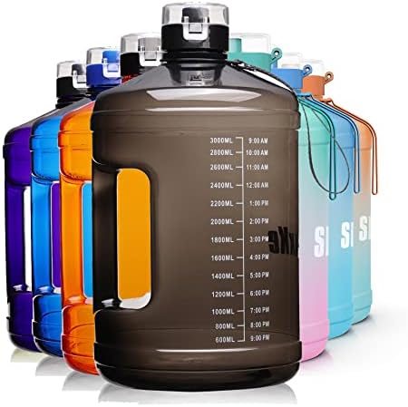 SLUXKE Gallon Big Water Bottle with Handle, 128oz Leakproof BPA Free Fitness Sports Water Bottle with Motivational Time Marker & Wide Mouth Ensure You Drink More Water