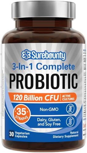Probiotics 120 Billion CFU, Probiotics for Men & Women, Prebiotics + Digestive Enzymes, Highest Potency, 3-in-1 Complete Probiotic, 30 Capsules