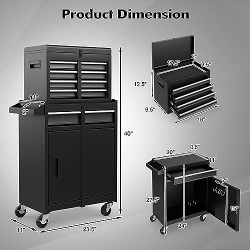 Goplus 5-Drawer Rolling Tool Chest, Tool Storage Box, Removable Tool Cabinet, Sliding Metal Organizer w/Lockable Drawers (Classic Black)
