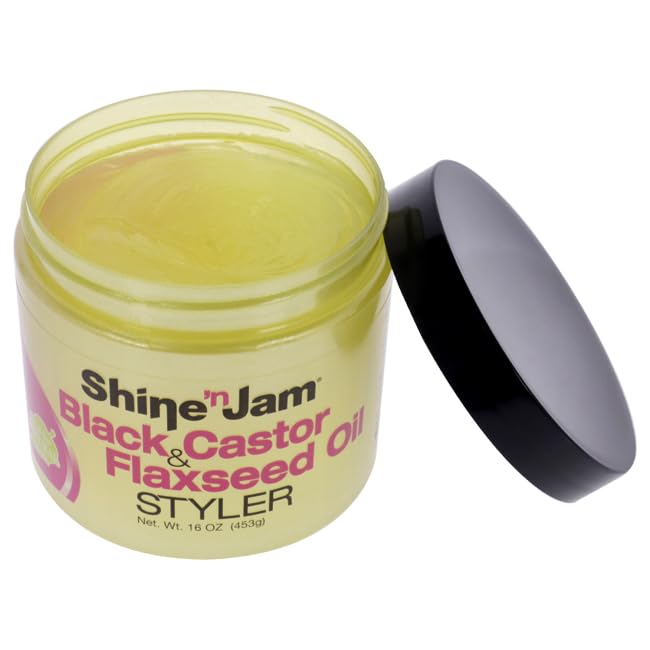 AmPro Shine-n-Jam Castor Oil and Flaxseed Gel - Nourishes Tresses and Adds Shine - Infused With Vitamin E to Condition All Hair Textures