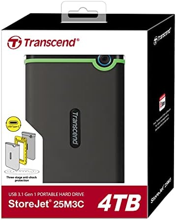 Transcend 4TB StoreJet 25M3 Rugged Portable HDD, One Touch Backup