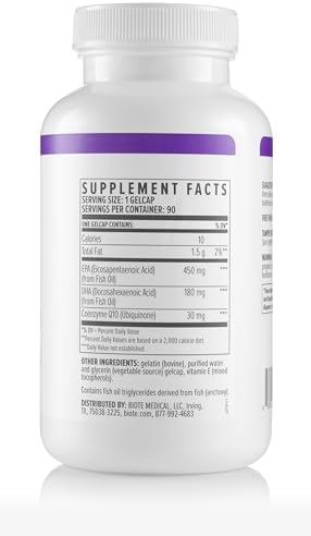 Biote Nutraceuticals - Omega 3 + CoQ10 - Heart + Brain (90 Gel caps)