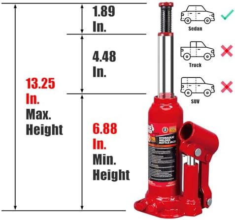 Torin T90413 Big Red Hydraulic Bottle Jack with Carrying Case, 4 Ton (8,000 lb) Capacity