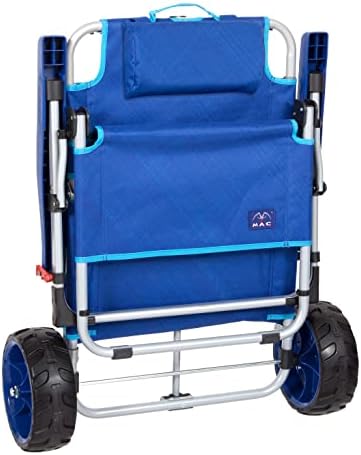 Mac Sports Beach Day Foldable Chaise Lounge Chair with Integrated Wagon Pull Cart Combination and Heavy Wheels - Perfect for Beach, Backyard