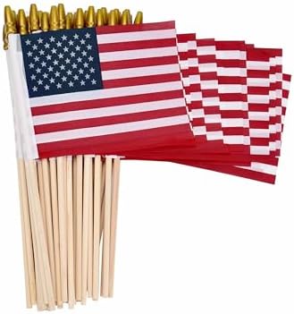 12 Pack Small American Flags on Stick Small US Flags/Mini American Flags for Outside 4x6 Inch American Hand Held Stick Flags with Kid-Safe Spear Top