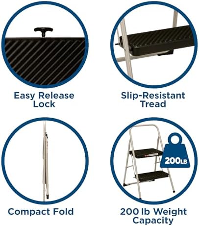 Cosco Lightweight Two Step House Step Stool for Easy Reaching and Cleaning - Non-Marring Leg Tips, Slip Resistant Steps, Stable Rear Leg Support