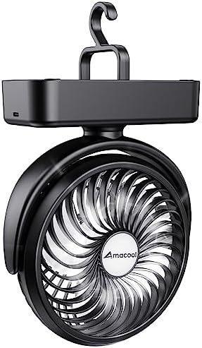 AMACOOL 10000mAh Battery Operated Camping Fan with LED Light-7 inch