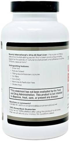 Beverly International Ultra 40 Grass Fed Desiccated Beef Liver, 500 Tabs | 100% Argentine Beef Liver, Golden-Era Secret for Boosting Muscle Growth, Stamina & Performance