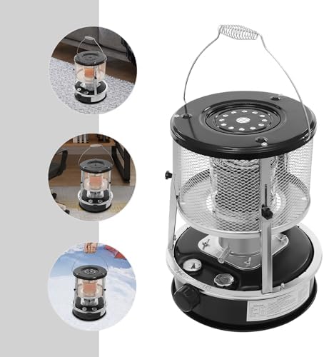 2-in-1 Portable Kerosene Heater & Stove, 9000 BTU Non-Electric Indoor Outdoor Heater with Handle, Heaters for Camping, Garage, Ice Fishing, Hunting, Emergency, Adjustable Height, 4.6L Tank (Black)