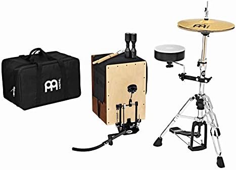 Cajon Box Drum Set Kit for Low Volume Acoustic Music with Snare, Hihat Cymbals, Pedal, Shaker, Rods, Bag and Hardware