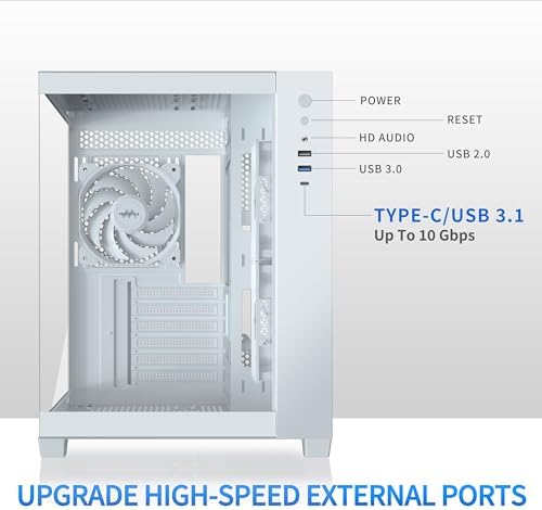MUSETEX Y6 PC Case, Pre-Installed 7 Infinity Mirror PWM ARGB Fans, ATX Mid Tower Computer Case, Gaming PC Case with Type-C, 270° Full View Tempered Glass, Black