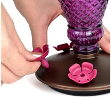 Perky-Pet Diamond Wine Top Fill Glass Hummingbird Feeder, 24 oz Capacity | Built-in Bee Guards for Outdoors, Purple Hanging Wild Bird Feeder