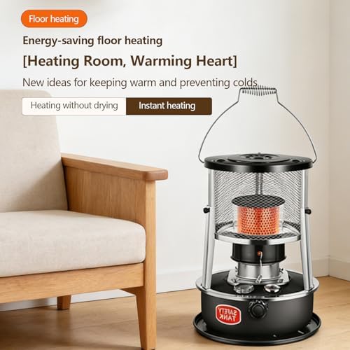 Portable Kerosene Heater, Adjustable Height 5.2L 20-25 Hours Heat 2.6KW Output for Garage Camping Emergency, with Safety Net and Accessories